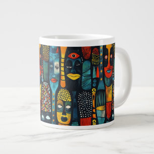 Grande Tasse Motif tribal africain avec idoles.