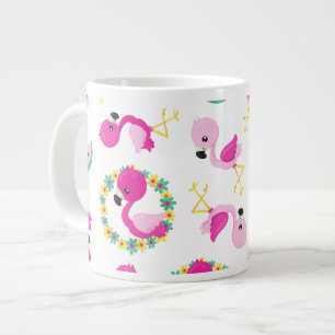 Grande Tasse Motif tropical, Flamants roses, pastèques, Fleurs