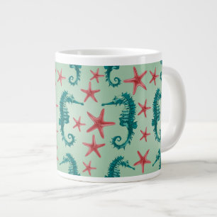 Grande Tasse Motif turquoise 2 d'hippocampe