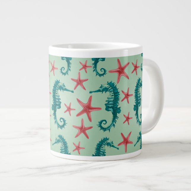 Grande Tasse Motif turquoise 2 d'hippocampe (Devant droit)
