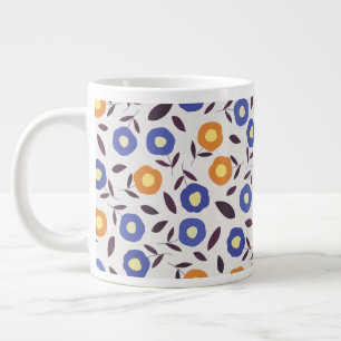 Grande Tasse Motif Vintage à fleurs bleues et orange
