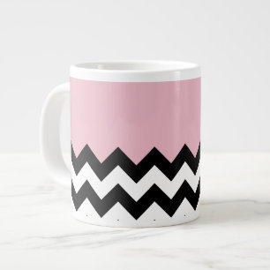 Grande Tasse Motif Zigzag noir et blanc, Chevron, rose