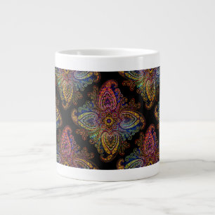 Grande Tasse Multicolore Beau Paisley sur Fond Noir