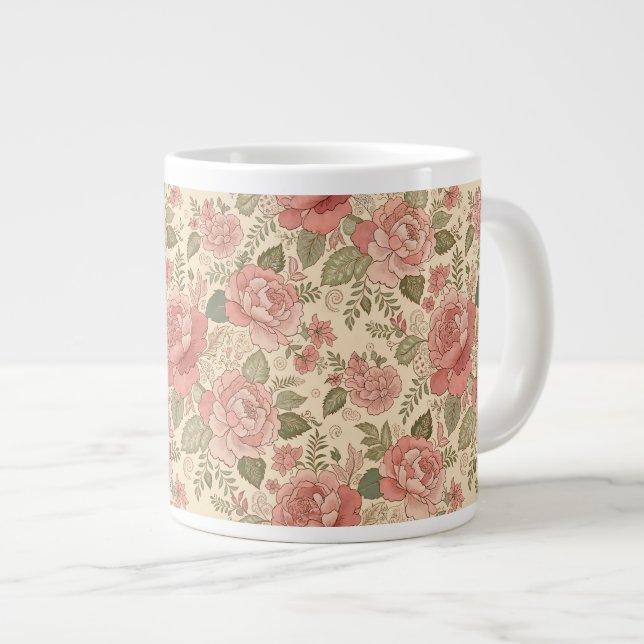 Grande Tasse Muse Florale Poussiéreuse - Style Batik Rose Pouss (Devant droit)