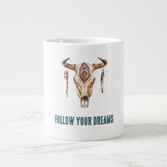 Grande Tasse Native Tribal Bull Horns Skull   (Devant)