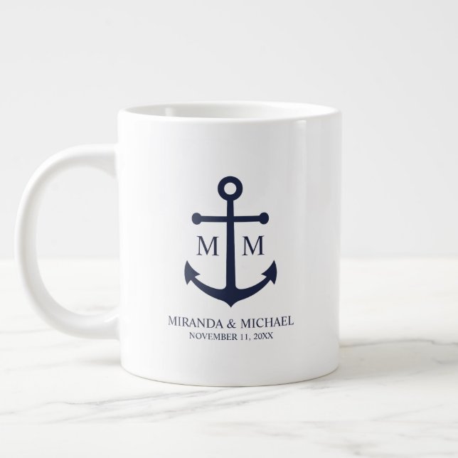 Grande Tasse Nautical Navy Blue Anchor Wedding (Gauche)