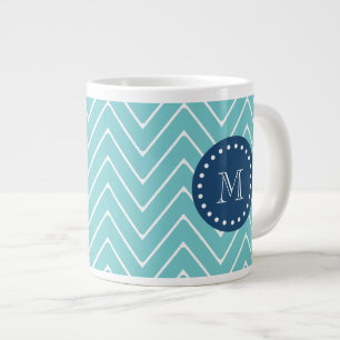 Grande Tasse Navy Blue, Turquoise Motif de Chevron  Votre monog