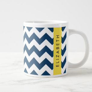 Grande Tasse Navy Blue Zigzag, Navy Blue Chevron, Votre nom