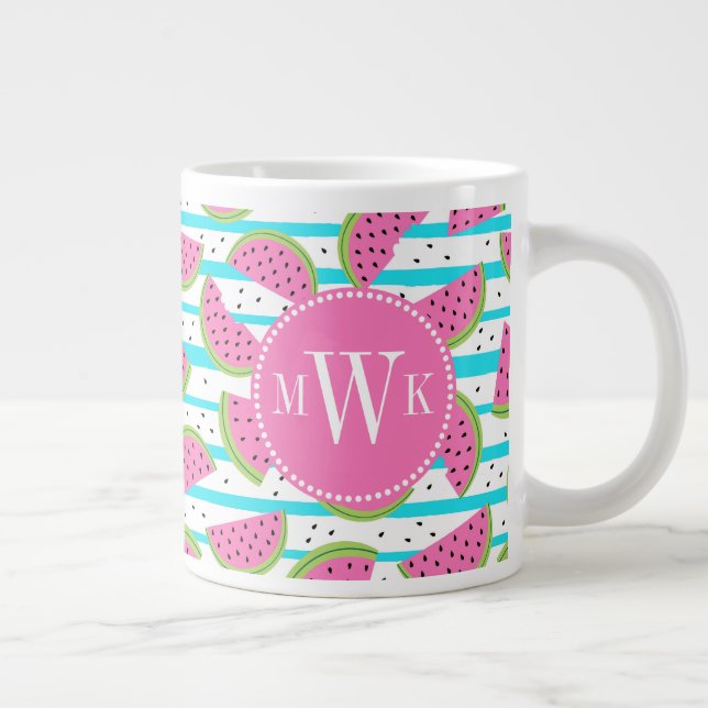 Grande Tasse Neon Watermelon sur Stripes Motif (Droite)