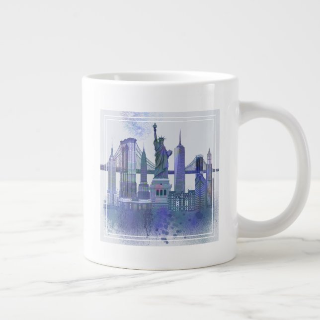 Grande Tasse New York Skyline - Aquarelle bleue (Droite)
