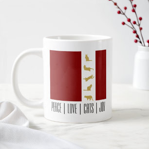 Grande Tasse Noël Amour de Chat Rouge Blanc Or Moderne