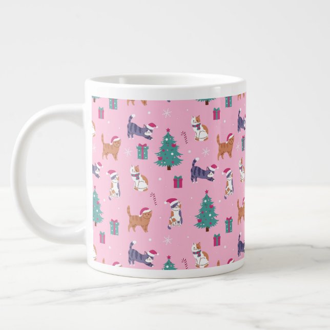 Grande Tasse Noël Chats et arbres Motif de vacances (Gauche)