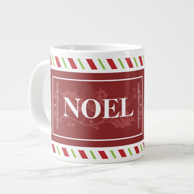 Grande Tasse Noël NOEL Sucre de canne rayures, nom modifiable (Devant gauche)