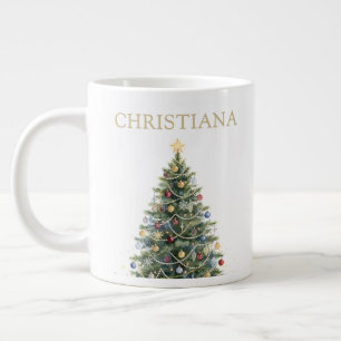 Grande Tasse Noël personnalisé aquarelle rustique Fêtes de Noël