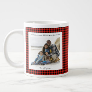 Grande Tasse Noël Photo 2 Plaid Rouge Mignon Rustique Monogramm