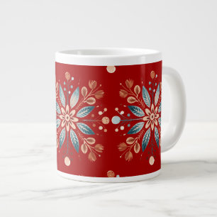 Grande Tasse Noël Rouge Nordic Folk Motif de flocon de neige