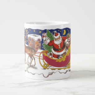 Grande Tasse Noël Vintage, Jolly Santa Claus avec Sleigh