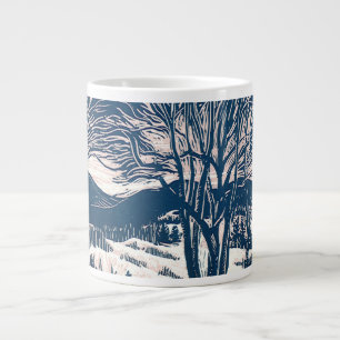 Grande Tasse Noël vintage, paysage de montagne enneigée en hive