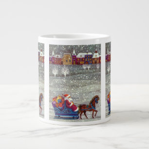 Grande Tasse Noël vintage, Père Noël traîneau ouvert tiré par u