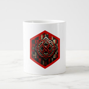 Grande Tasse Nœud celtique rouge et argent dans un cadre rouge 