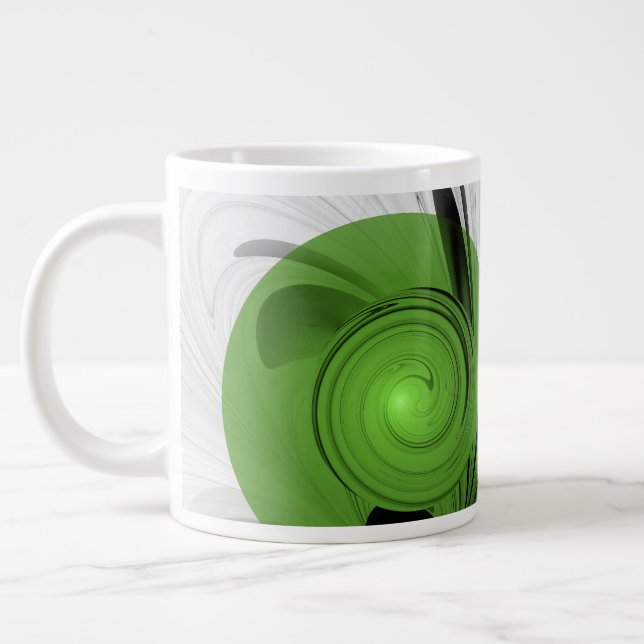 Grande Tasse Noir Abstrait et blanc avec art fractal vert (Gauche)