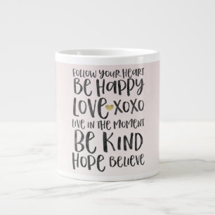 Grande Tasse Noir Aquarelle Mots Inspirationnels Gold Heart