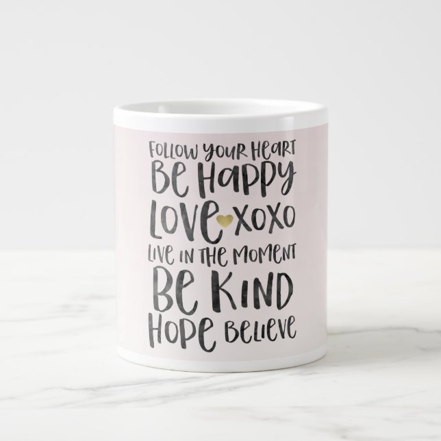 Grande Tasse Noir Aquarelle Mots Inspirationnels Gold Heart (Devant)