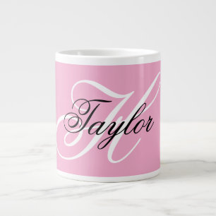 Grande Tasse Noir et blanc Fatigue Monogramme rose