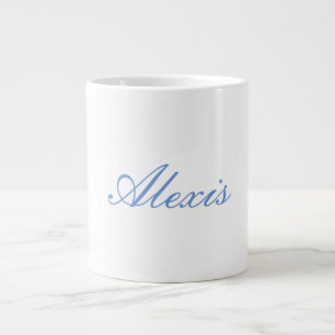 Grande Tasse Nom Calligraphie Script Simple Blanc Bleu