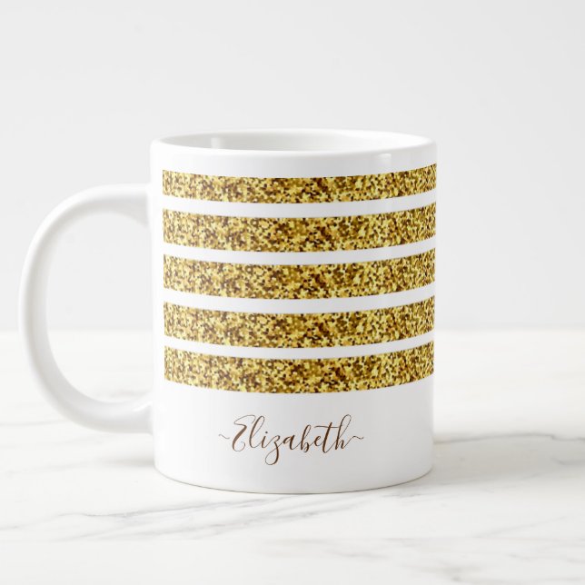 Grande Tasse Nom de monogramme pailleté or élégant (Gauche)