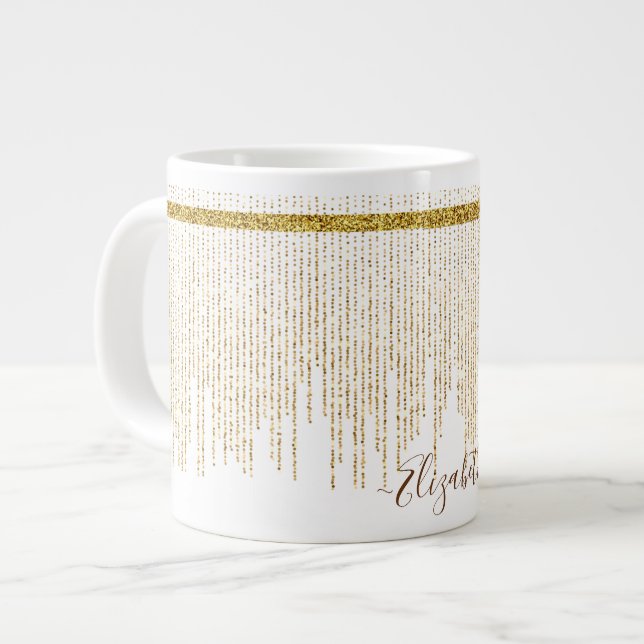 Grande Tasse Nom de monogramme pailleté or élégant (Devant gauche)
