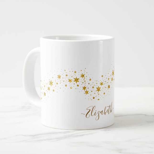 Grande Tasse Nom de monogramme pailleté or élégant (Devant gauche)