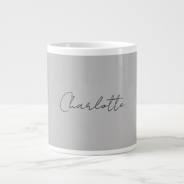 Grande Tasse Nom de script manuscrit minimaliste Gris (Devant)