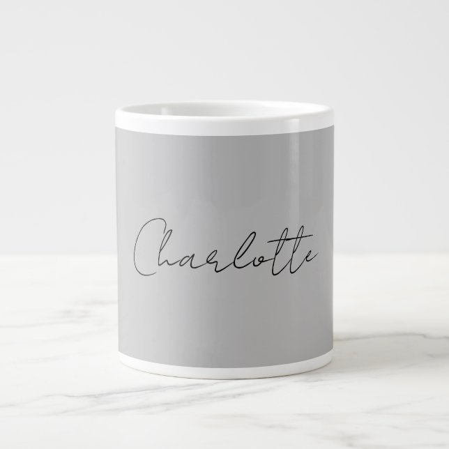 Grande Tasse Nom de script manuscrit minimaliste Gris (Devant)