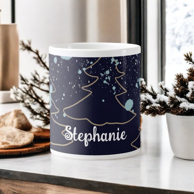 Grande Tasse Nom de script mignon cabine marine or arbre blanc  (Créateur téléchargé)