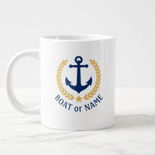 Grande Tasse Nom du bateau Ancre nautique Gold Style Laurel Sta