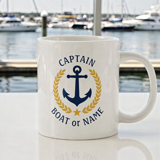 Grande Tasse Nom du bateau capitaine Ancre Gold Style Laurel St (Créateur téléchargé)