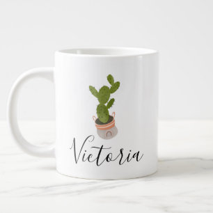 Grande Tasse Nom du pot arc-en-ciel tiré à la main du cactus