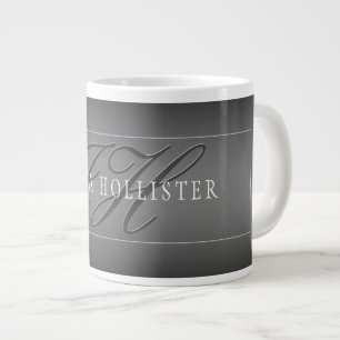 Grande Tasse Nom élégant & Initiales monogrammées Noir & Gris