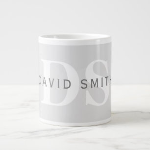 Grande Tasse Nom et monogramme modernes Gris clair et foncé b