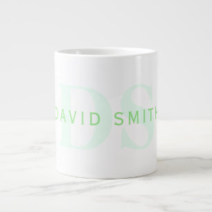 Grande Tasse Nom et monogramme modernes   Vert et blanc