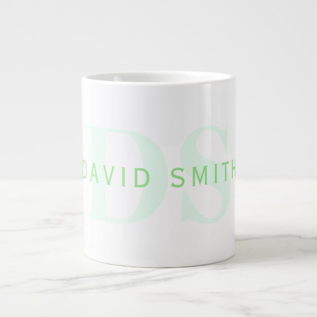 Grande Tasse Nom et monogramme modernes | Vert et blanc (Devant)