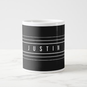 Grande Tasse Nom modifiable & Rayures géométriques   Noir & Bla