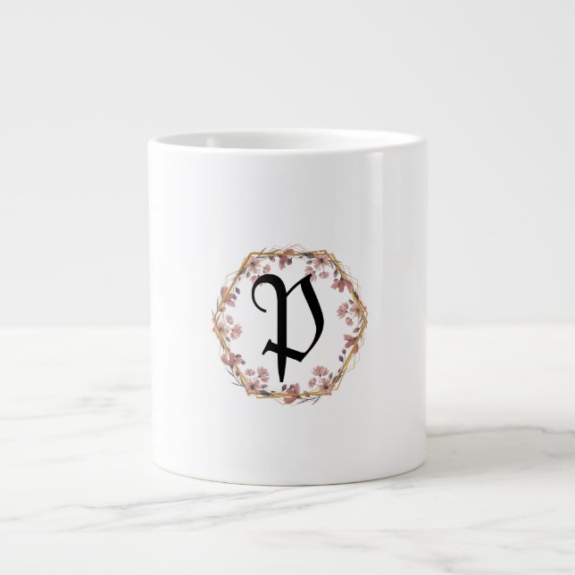 Grande Tasse Nom monogramme de dégradé floral turquoise de luxe (Devant)