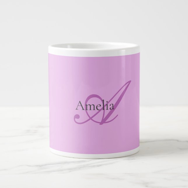 Grande Tasse Nom Monogramme Lettre initiale Orchid & Lilac (Devant)