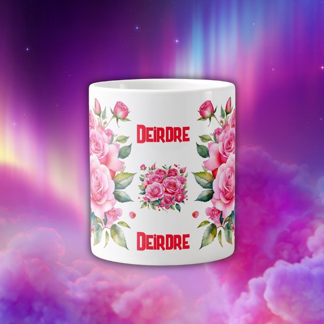 Grande Tasse Nom monogramme Roses roses roses | (Créateur téléchargé)