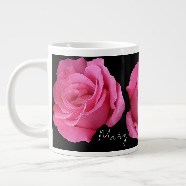 Grande Tasse Nom personnalisable Mary joli rose rose rose flora (Gauche)