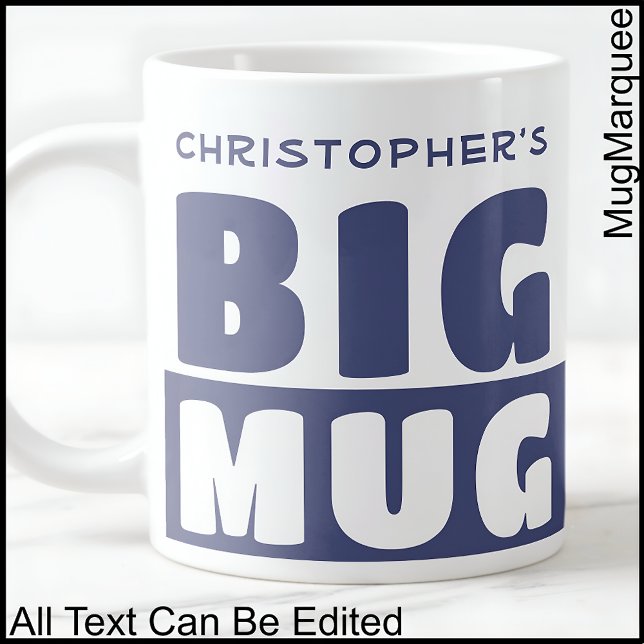 Grande Tasse Nom personnalisé amusant Texte Deux tons Bleu Gros (Créateur téléchargé)