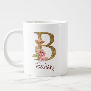 Grande Tasse Nom personnalisé Blush Rose Gold Foncé Lettre B