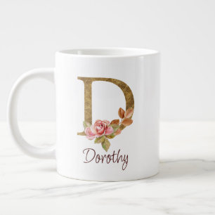 Grande Tasse Nom personnalisé Blush Roses Rose lettre D en feui